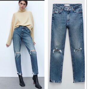 Zara High-Rise‎ Distressed Slim Ankle Jeans